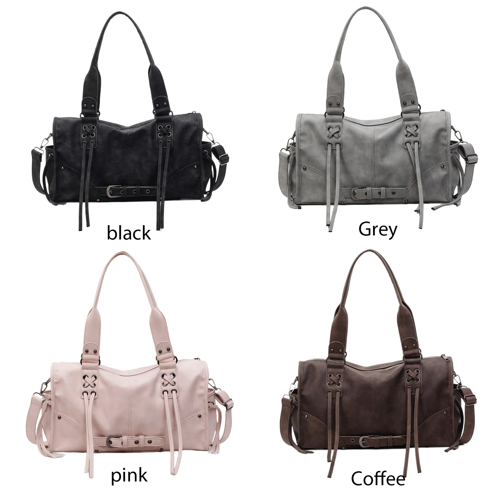 PU Leather Retro Motorcycle Handbag Large Capacity Belt Buckle Underarm Bag Cool Girl Sling Bag Work Date Shopping Handbag