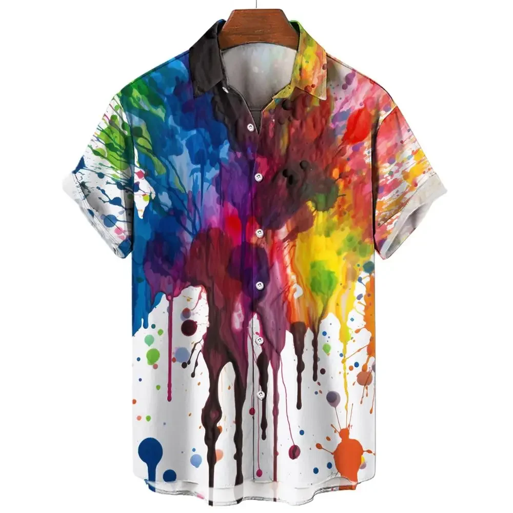 3D Print Sublimation Splash Mixed Color Oversized Shirts For Men Fashion Splatter Artist Short Sleeve Lapel Men Shirt Wholesale