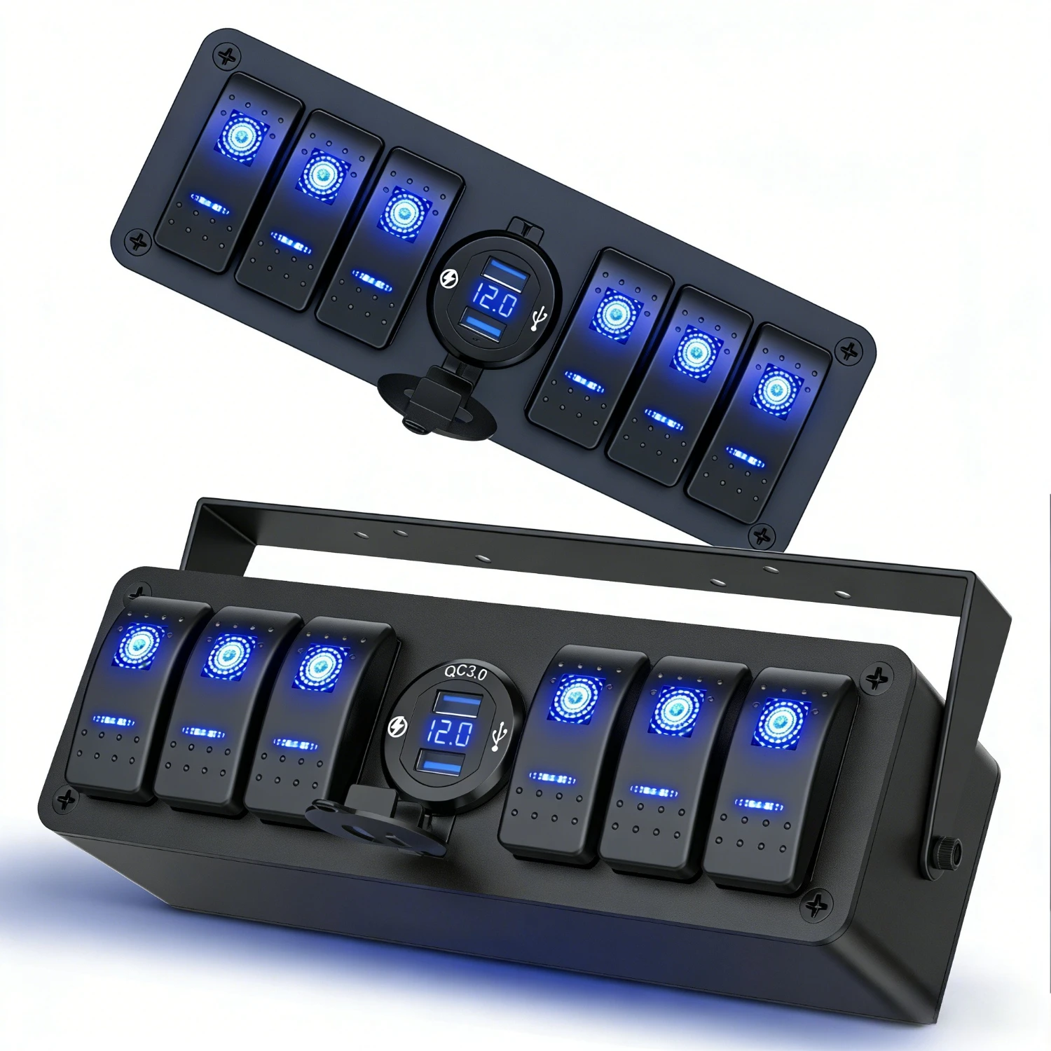 

Waywe 6 бандов 12 В SPST рокерная панель QC3.0 USB вольтметр светящиеся наклейки для лодок автомобили автофургоны грузовики синий
