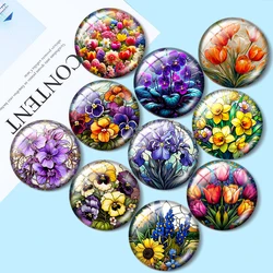 水彩パターンの丸いガラスカボション,10個の混合物,12mm/18mm/20mm/25mm