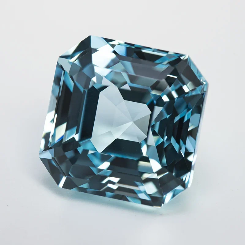 Lab Grown Sapphire Square Asscher Cut Aquamarine VVS1 Gemstone Charms DIY for Jewelry Making Material Selectable AGL Certificate