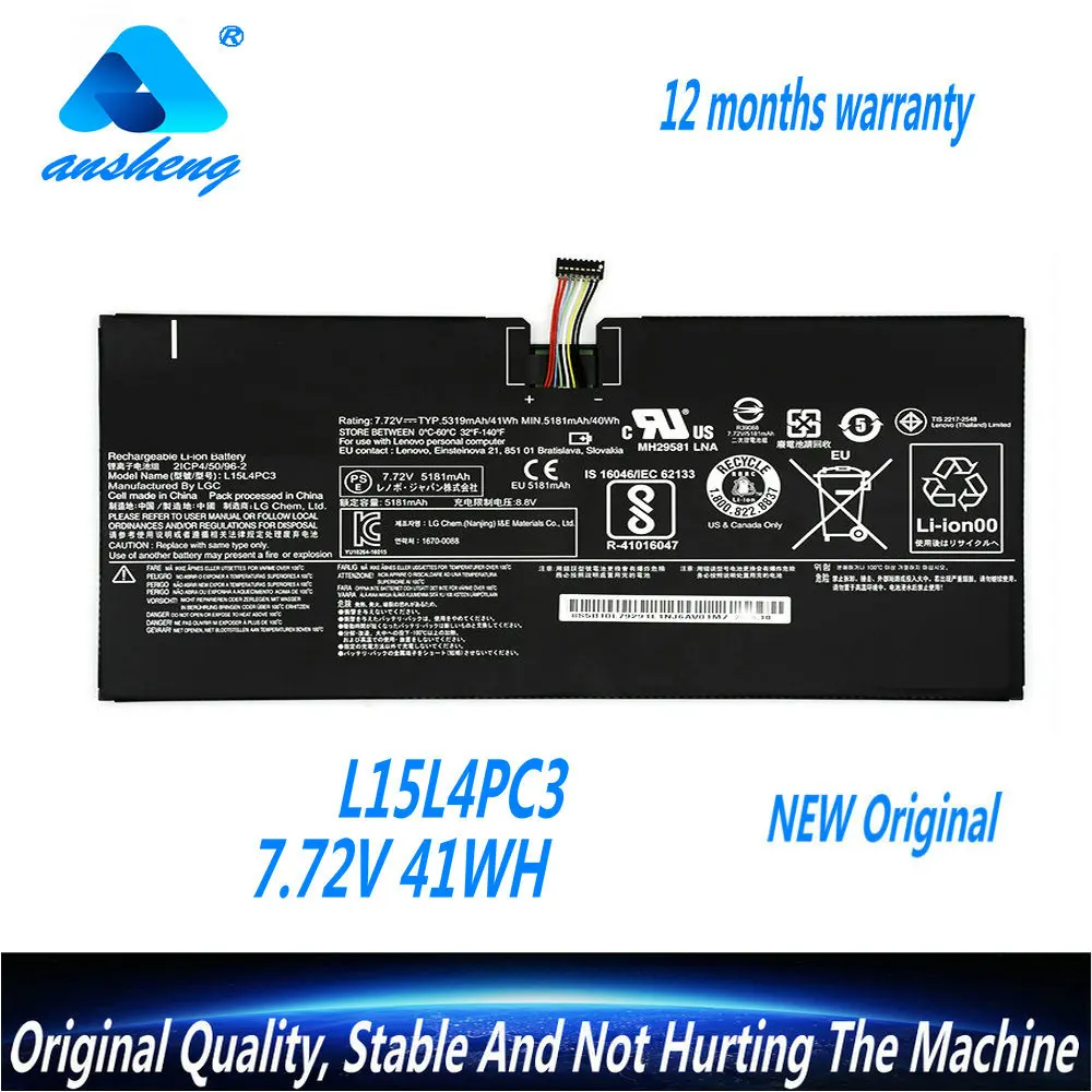 

NEW L15L4PC3 Laptop Battery For Lenovo MIIX 720 720-12IKB MIIX 5 Pro L15M4PC3 7.72V 41WH 5319MAH