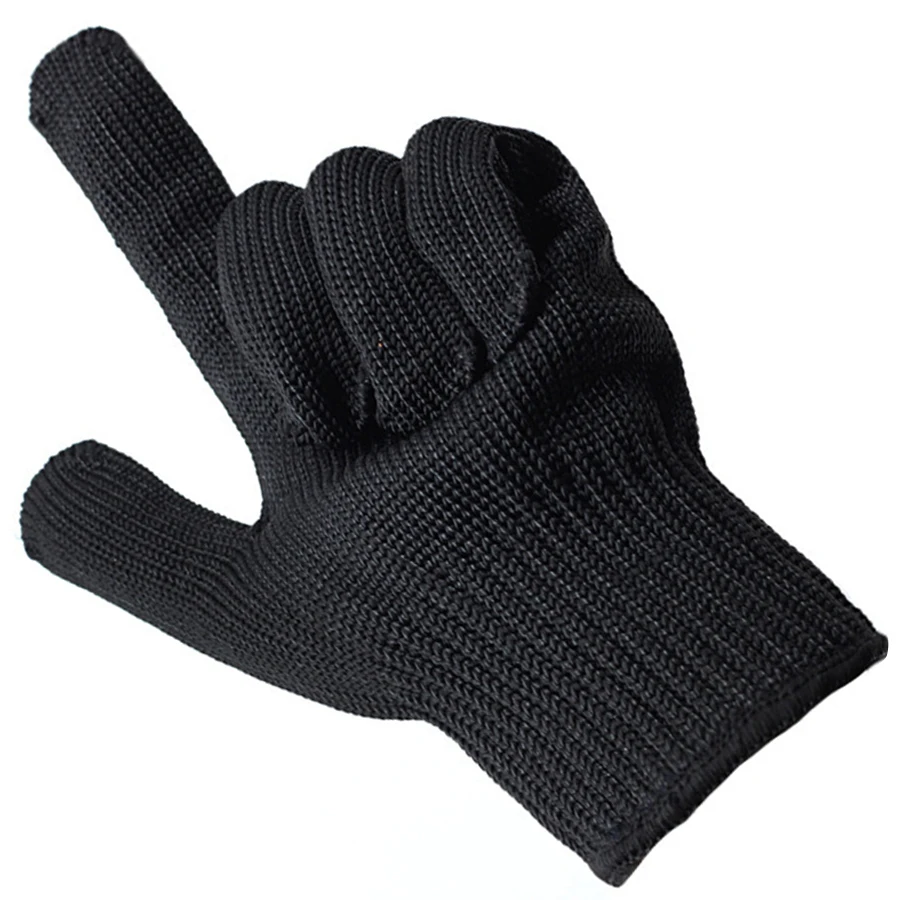 1 par de guantes negros resistentes a cortes, guantes protectores de fibra metálica L5 de grado Industrial para cuchillo, equipo de protección laboral de vidrio