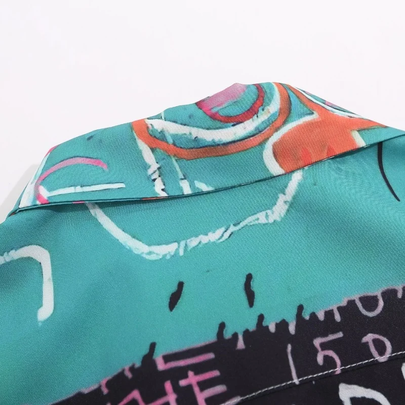 Vintage Summer Pocket High Quality WACKO MARIA Hawaiian Loose Casual Cuban Neck Graffiti Short Sleeve Shirt Tops