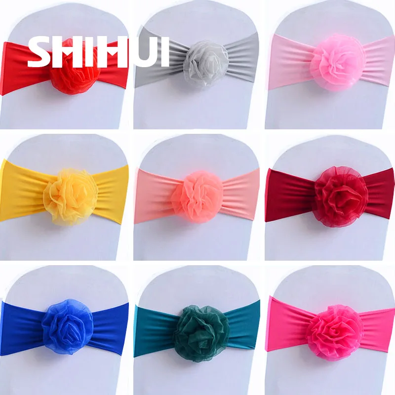 

Chair Sashes Tie Gauze Knot Cover Back Flower Elastic Band Grenadine Belt Bow For Banquet Wedding Party Event Dining Decoration