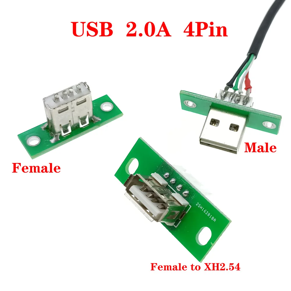 1pcs USB A 2.0 4Pin Panel mounting Charging interface 4Pin female seats to XH2.54 Panel adapter board 4Pin male with wire