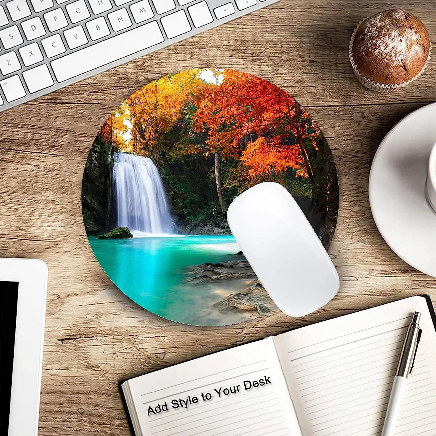 Autumn Deep Forest Waterfall Mousepad Non-Slip Rubber Base Gaming Mouse Pad for Wireless Mouse Computers Laptop Office