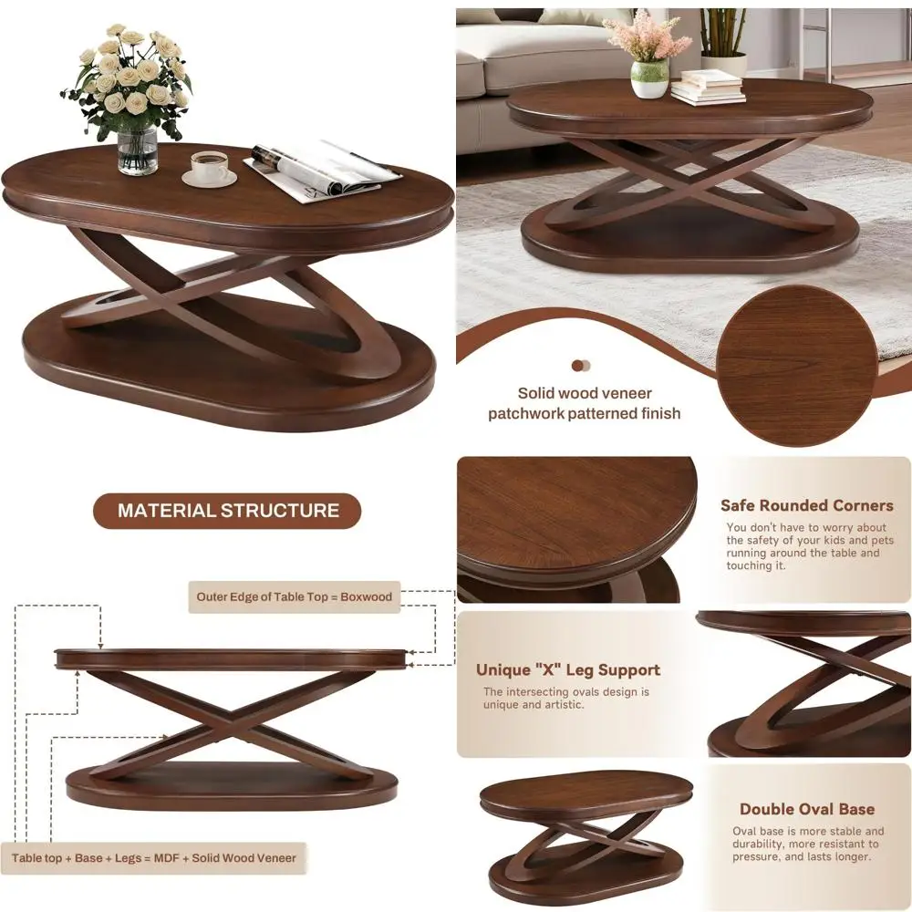 

овальные журнальные столики для гостиной 44 дюйма, винтажный журнальный столик из дерева ореха с овальной основой, традиционный и уникальный х-образный у.