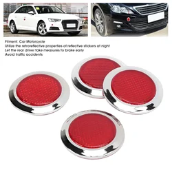 4PCS Red Reflector ABS Chrome Trim Round Reflective Protection For Automobile Motorcycle