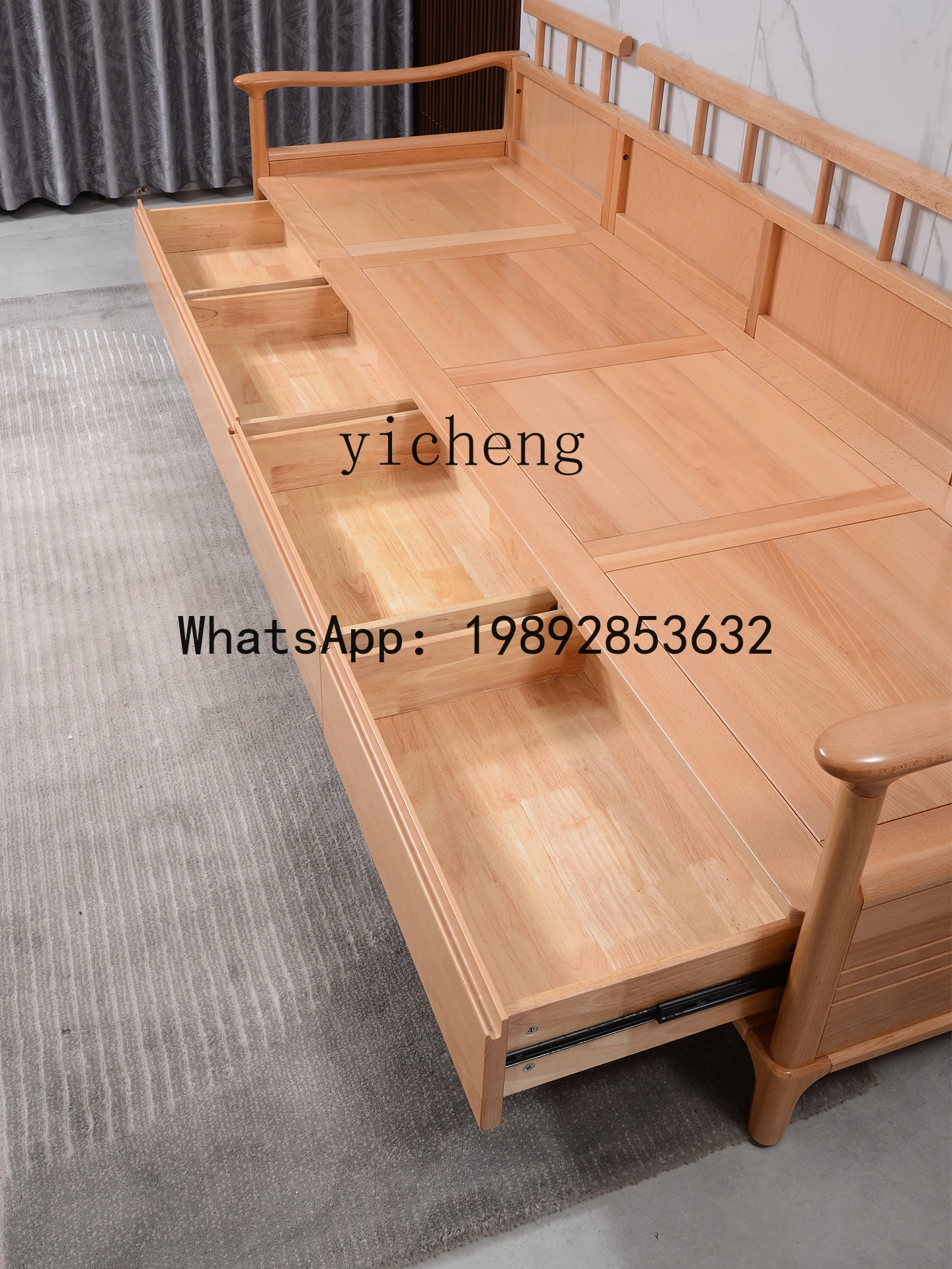 all-solid wood beech sofa with drawer storage straight row log fabric sofa