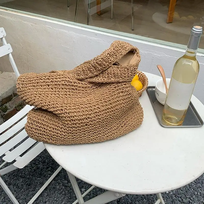 

Beach Tote Bag Women Woven Beach Grocery Tote Lightweight Spacious Swim Pool Bag Multipurpose Carrier For Clothes Sunscreen