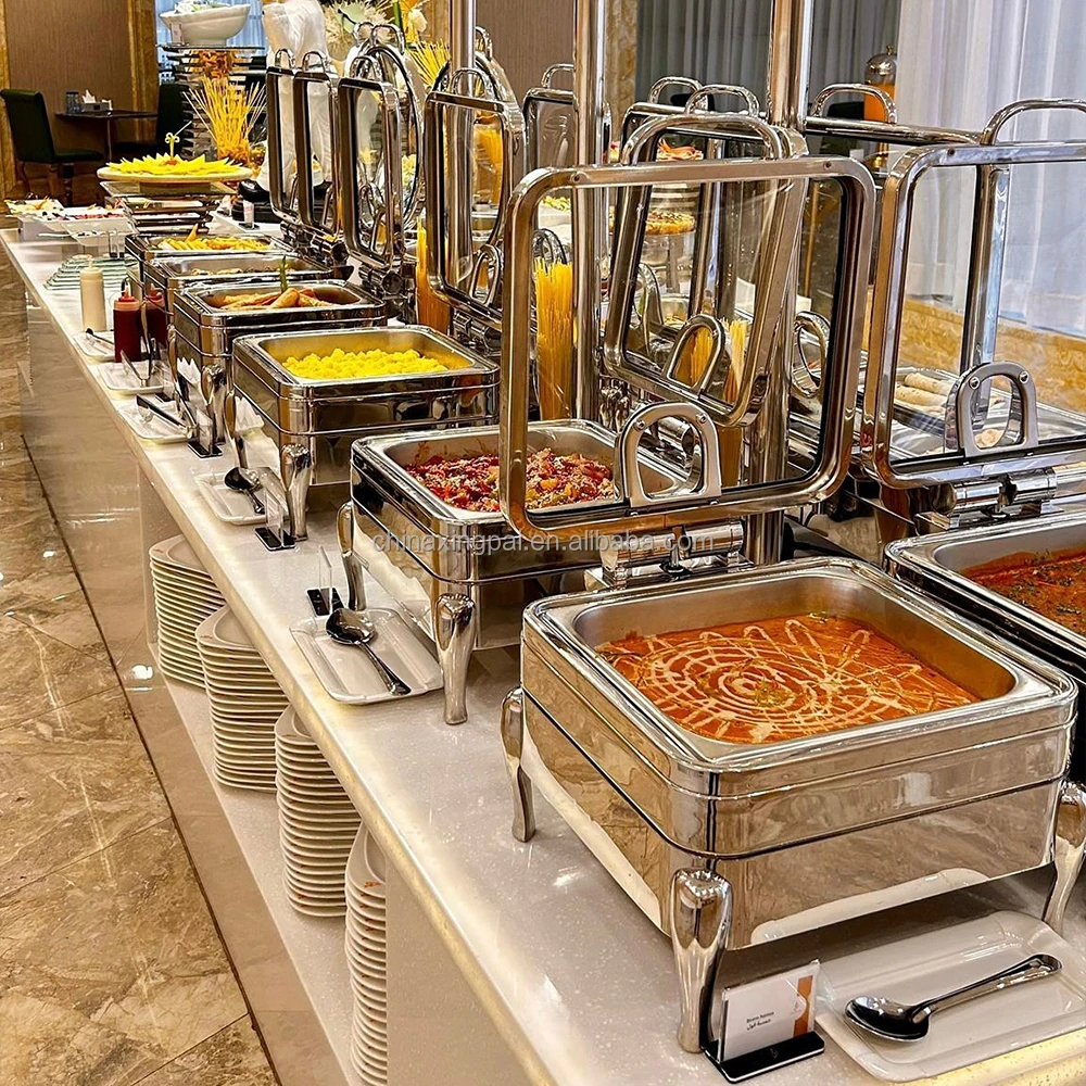 XINGPAI Restaurant Equipment Square Chaffing Dish Silver Stainless Steel Chafing Dish Buffet Set For Catering Buffet