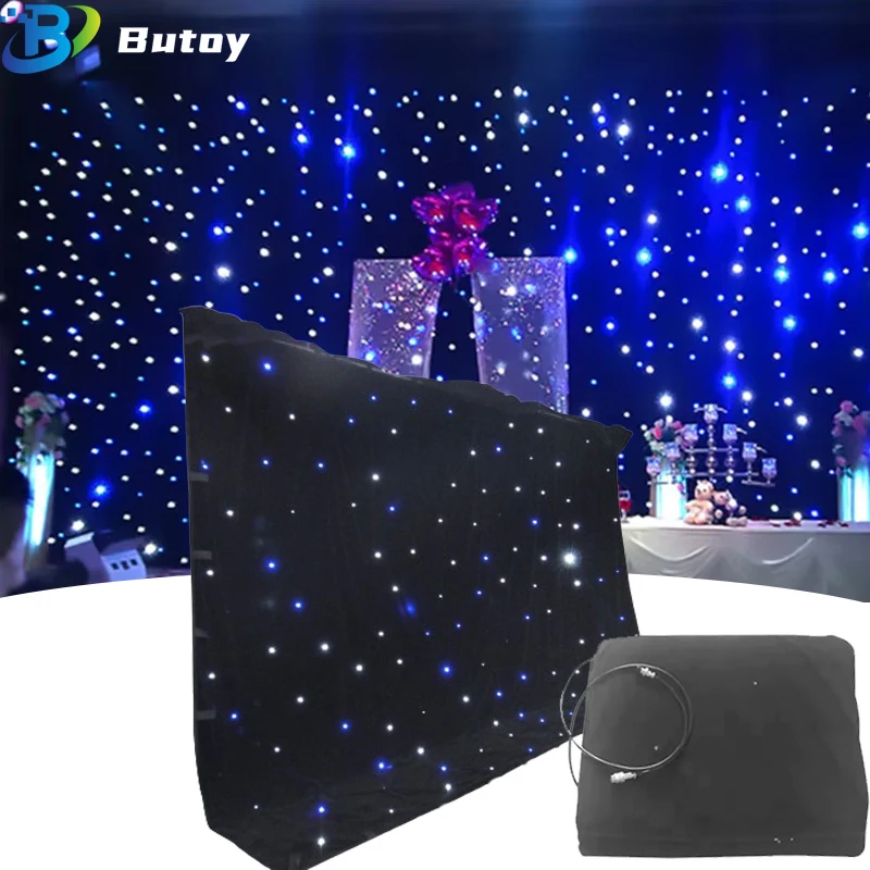 

Black LED Star Cloth Background Cloth DMX Control Star Starry Sky Curtain Support Customer Size Pattern Party Wedding Wall Decor