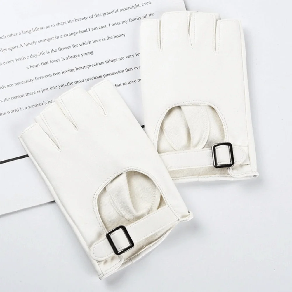 Fashion Solid Color PU Leather Gloves Punk Hollow Half Finger Gloves Short Anti-Slip Performance Gloves Motorcycle Riding