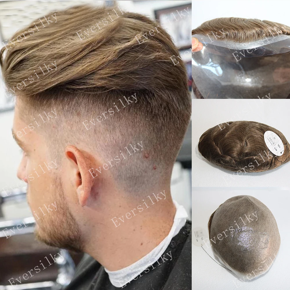 Tupé de pelo Natural para hombre, tupé Invisible de 0,02mm, superuitra, piel fina, reemplazo completo de PU, sistema de cabello humano Rubio, prótesis masculinas