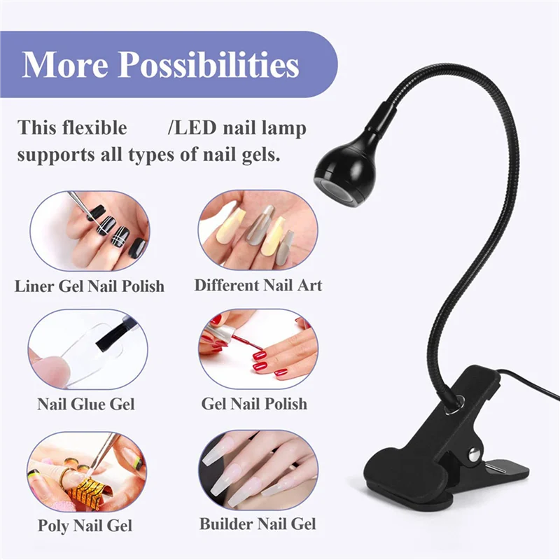 WORTHOWN-2X Lampu Kuku LED UV - Lampu Kuku LED Mini Lampu Gel X untuk Kuku dengan Klip Pengaman Lampu LED Dapat Diputar, HITAM