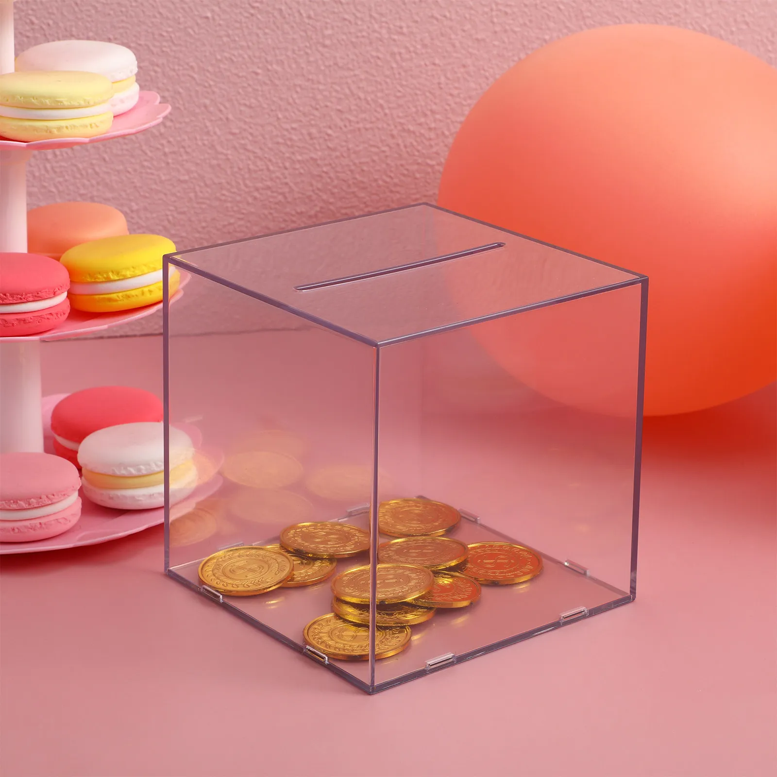 Creative Cube Transparent Coin Container Acrylic Saving Pot Kids Saving Bank Desktop Money Box Home Supplies Honeymoon Fund Box