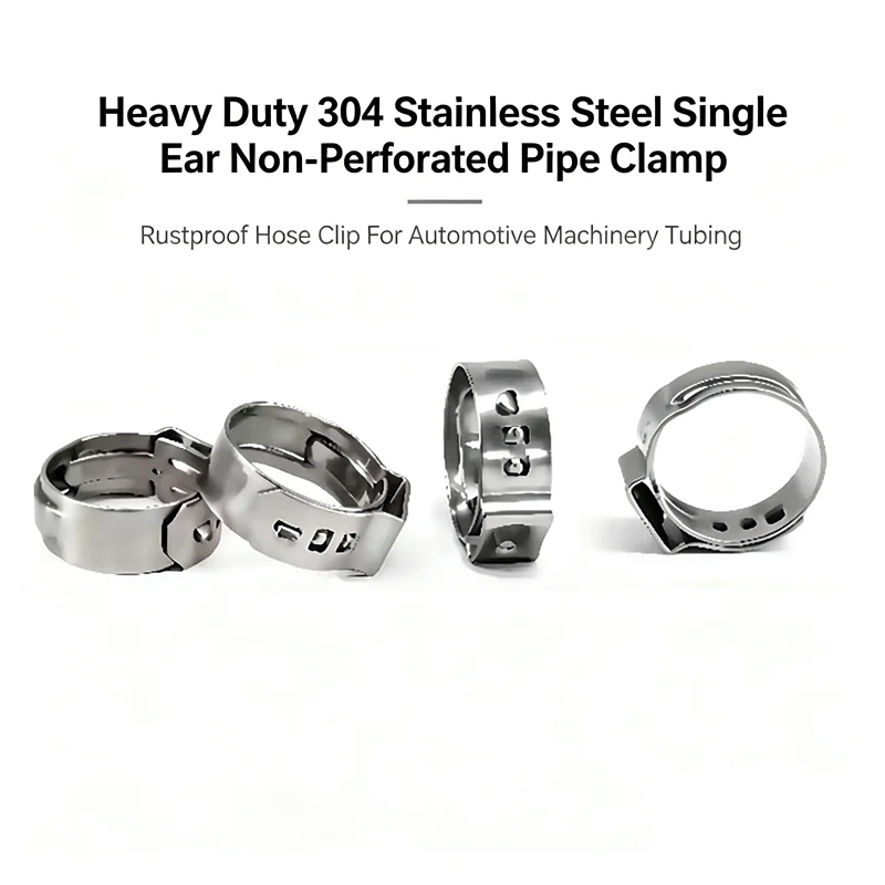 Heavy Duty 304 Stainless Steel Single Ear Non-Perforated Pipe Clamp, Rustproof Hose Clip For Automotive Machinery Tubing