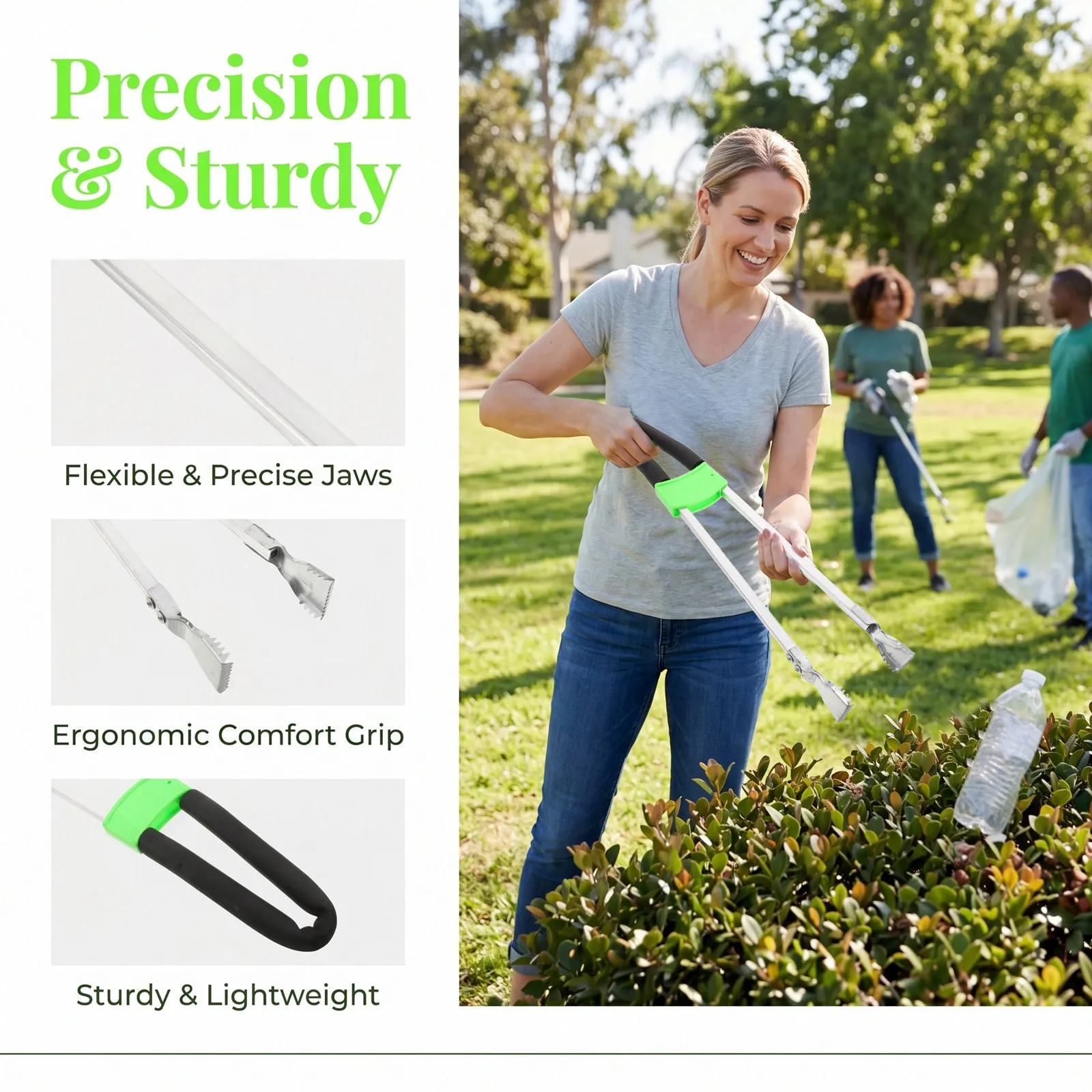 Heavy Duty Long Metal Garbage Picker Grabber Trash Tongs Ergonomic Handle Outdoor Garden Trash Pickup Tool Garbage Pickup Tool