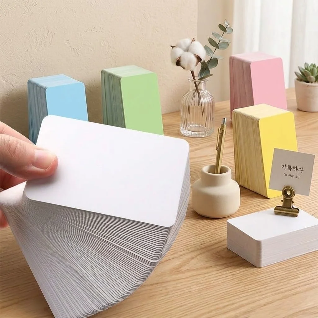 100PCS Blank Flash Cards Colored Heavy Duty Cardstock Pocket Index Note Cards for Word Learning Memory Handwriting Message