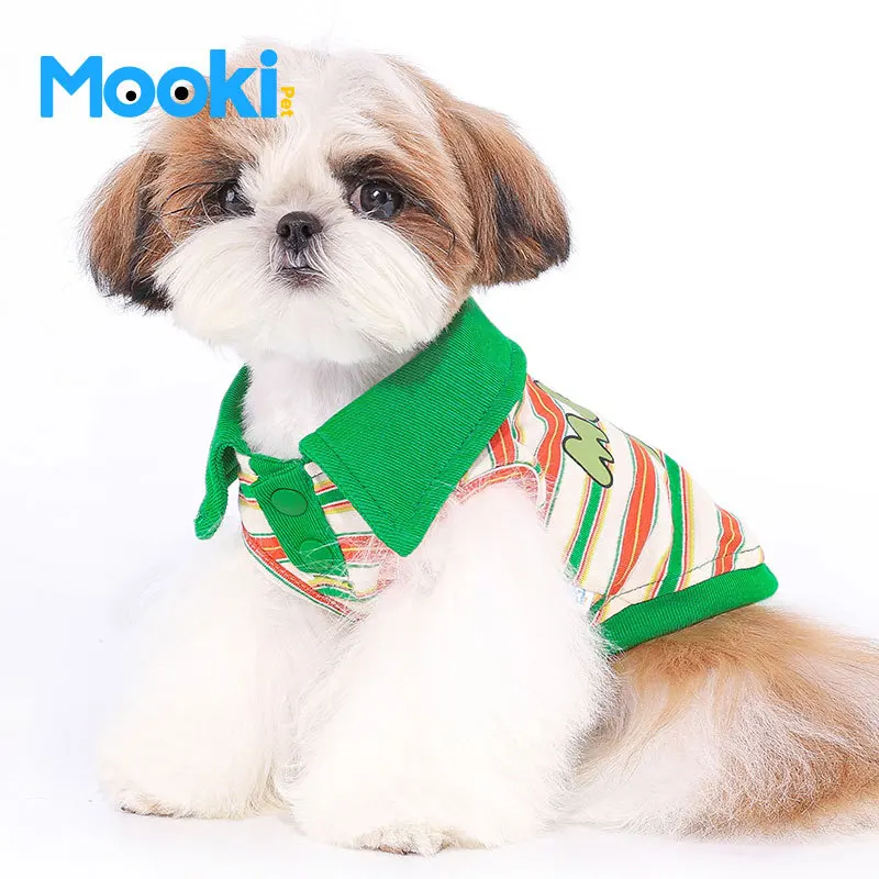 

Mookipet Green Striped Polo Vest 2024 summer clothing Pet Cat dog Clothes for Puppy Small medium dog chihuahua french bulldog