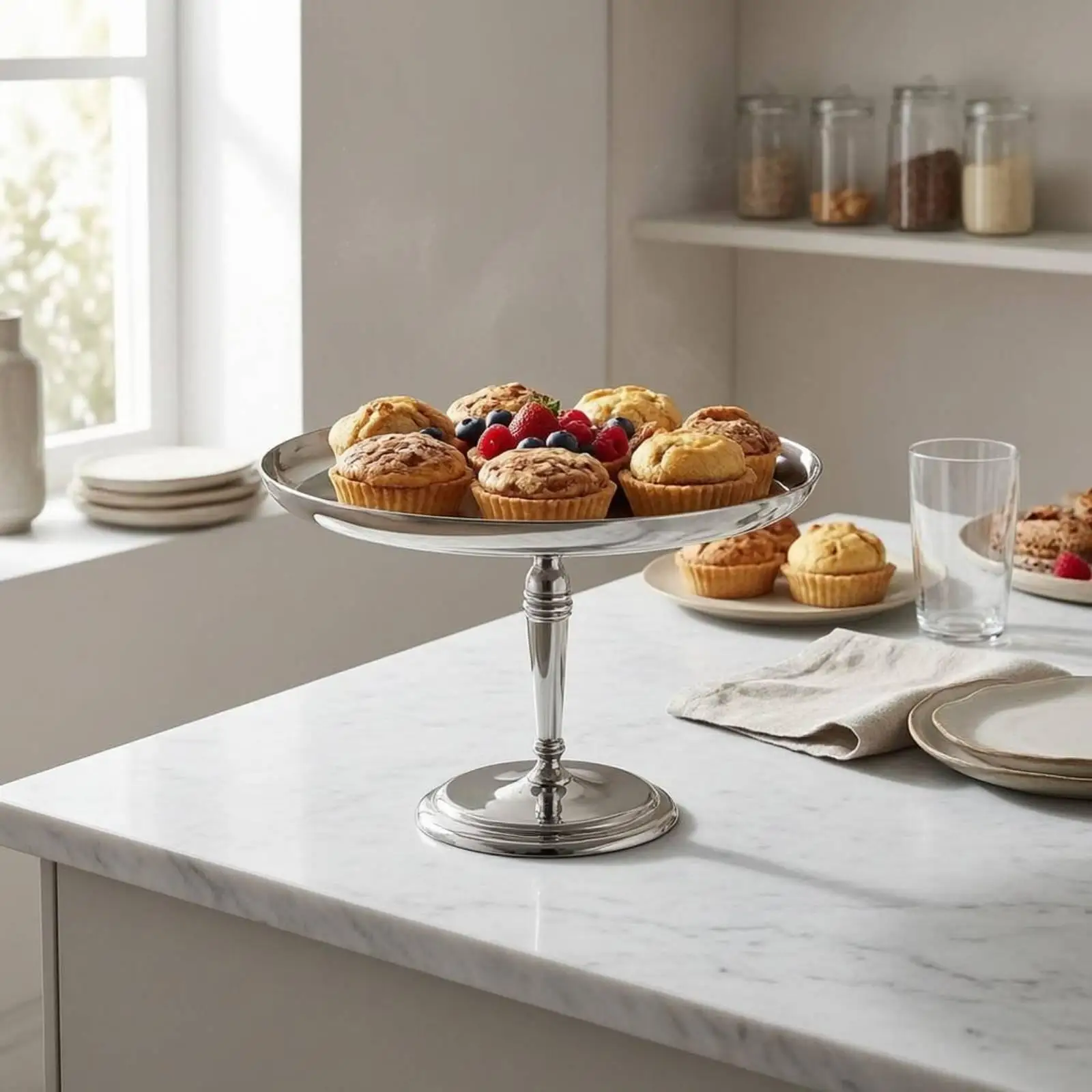 304 Stainless Steel Footed Cake Stand Polished Dessert Serving Tray Cupcake Pastry Display Platter for Wedding Party Events