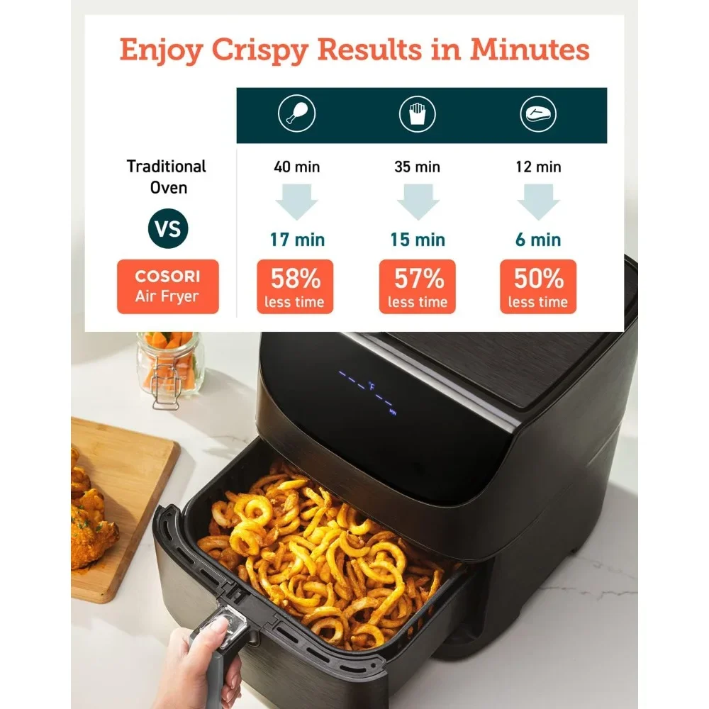 Air Fryers with Detachable Square Basket, 13 One Touch Functions & 100 Paper and 1100 Online Recipes, 5.8QT Air Fryers