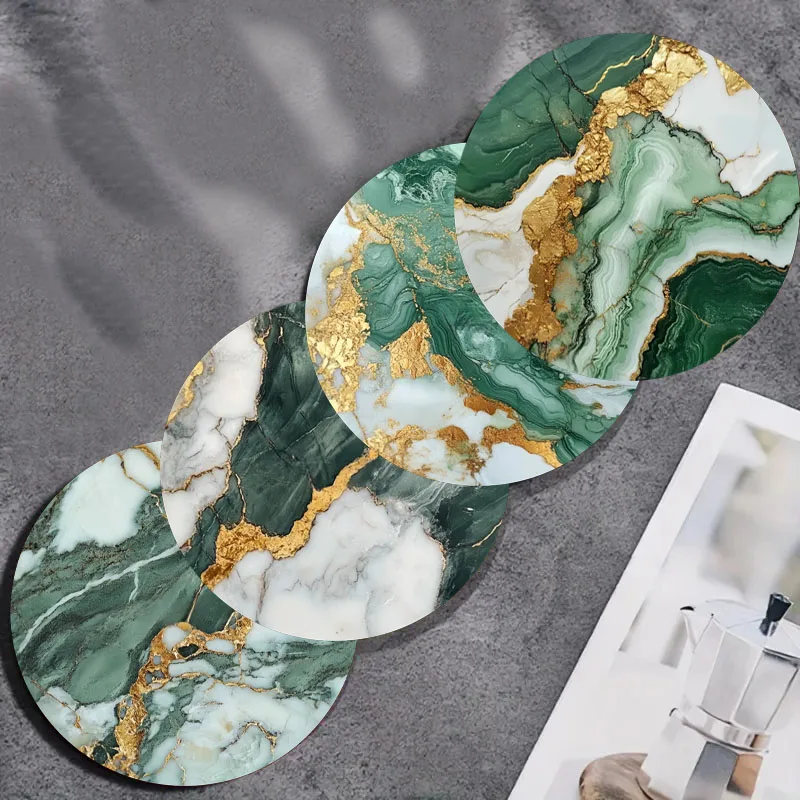 4 Pieces of Marble Pattern Printed Coasters, Suitable for Daily Family Party Decoration, Office, Non-Slip Wooden Coasters