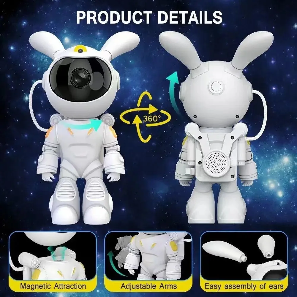 Imagem -02 - Astronauta e Sky Projection Light Lâmpadas Noturnas Bluetooth Atmosfera de Céu Cheio Coelho Espacial Decoração do Quarto Presente Infantil