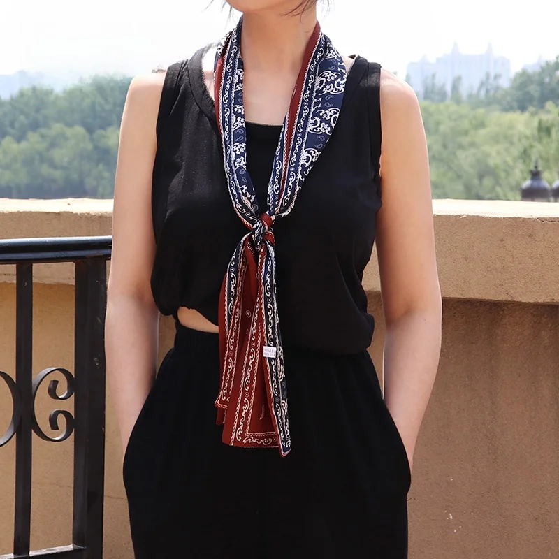 

National Museum of China Silk Scarf Double Layer Narrow Long Women's Versatile Simple Style Summer Fashion Accessory
