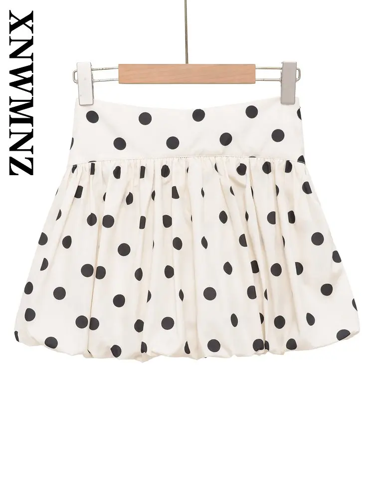 XNWMNZ 2026 Summer New Woman Casual Bohemian Side Zipper Print Short Skirt Simple Party Woman's Chic Polka dot Slim A-lineskirt