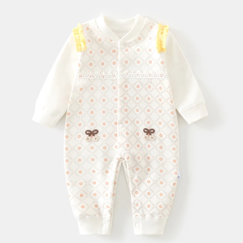 

Baby Rompers Girls Long Sleeve Plaid Ruffles Spring Fall Winter Infant Clothing Daily Wear Baby Jumpsuits Yellow And Pink Color
