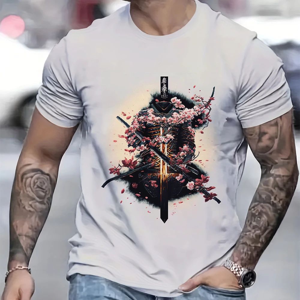 Japanese Oni Samurai T-Shirt For Mens Tees Spring Clothing Oversized Short Sleeve Tops Street Clothing Men\'s T-Shirt
