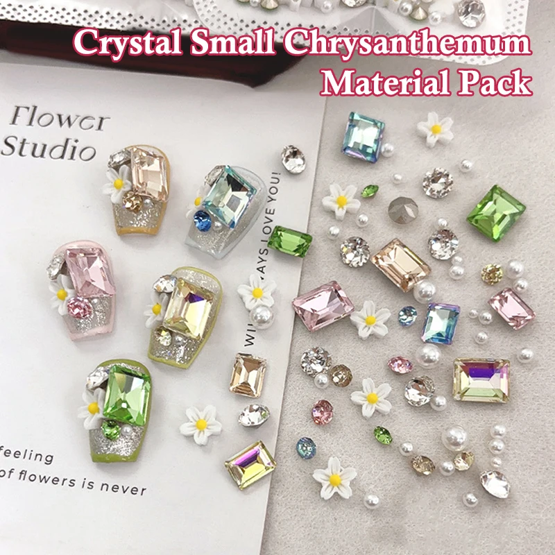 

1 Bag Mix Daisy Flowers Colorful Sugar Crystal Rectangle Round Diamonds Pearls Nail Art Rhinestones Decorations Manicure Charms