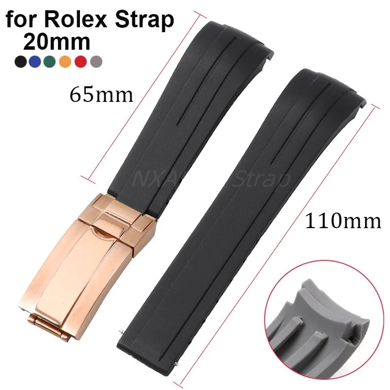 High Quality Curved Rubber Strap for Rolex Water Ghost for Oyster Yacht-Master Watch Band Extended Men\'s Sport Diving Strap 20mm