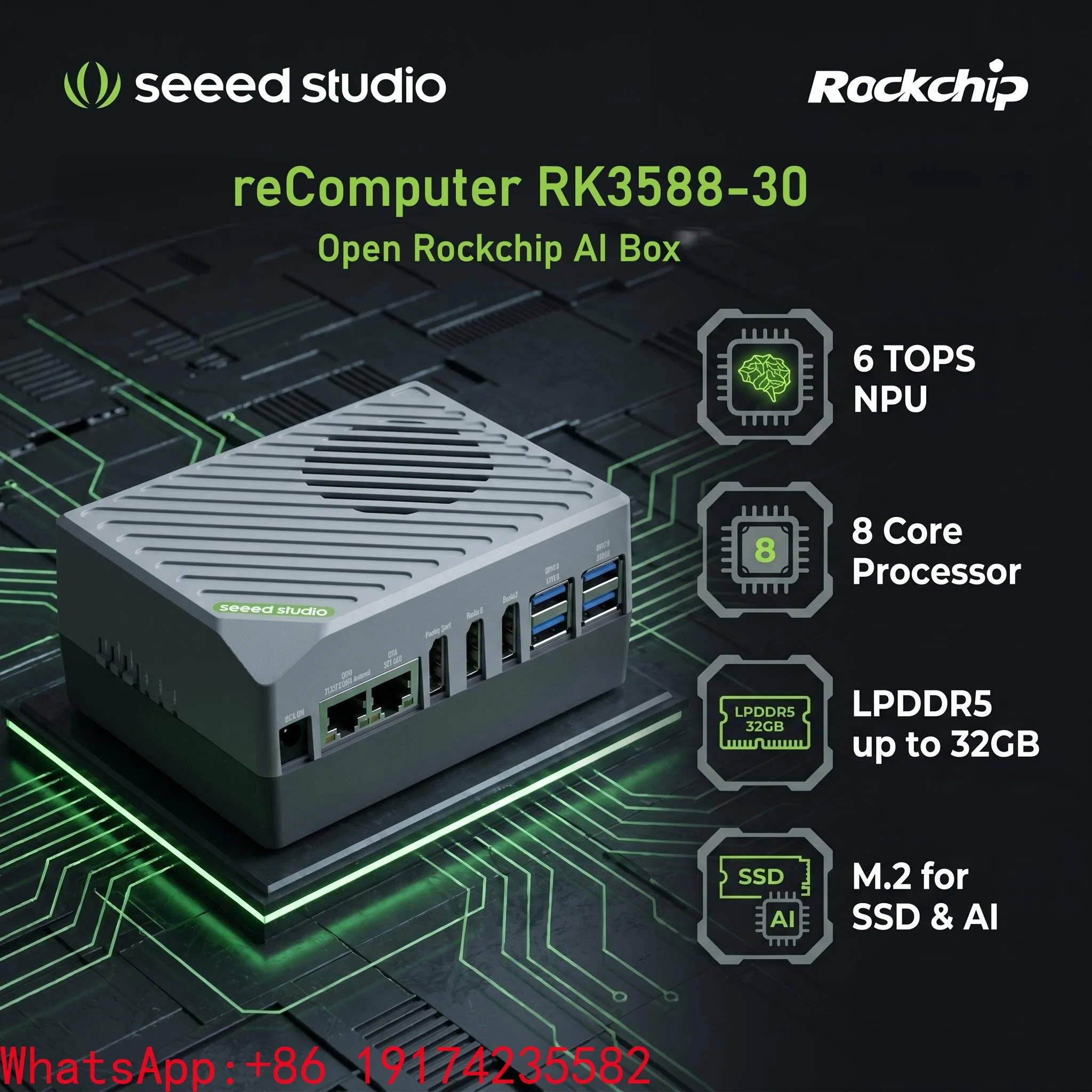 Seeed Studio ReComputer RK3588 Open Rockchip RK3588 8GB 16GB AI Box AI Development 6 Tops Open Source CV, LLM, VLM,STT, TTS