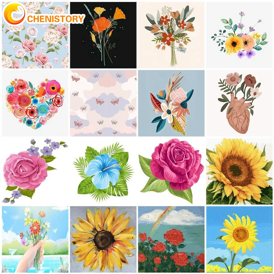 

CHENISTORY Flower Oil Painting By Numbers Set Acrylic Paint For Adults Diy Craft Kits 20x20cm Picture Of Coloring By Numbers Dec