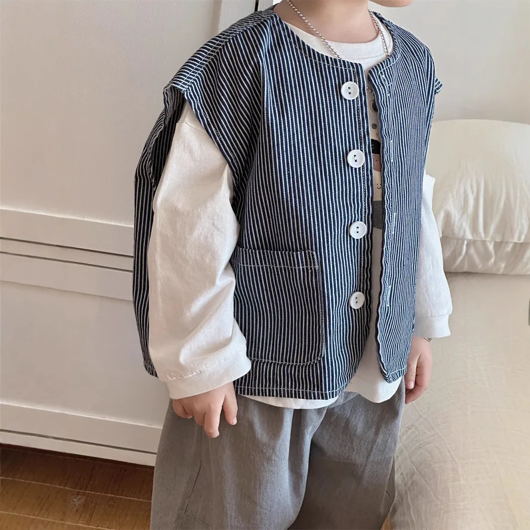 

Korean children's clothing boys' vest 2025 Spring and Autumn new product, children's striped fashionable and handsome vest, cami