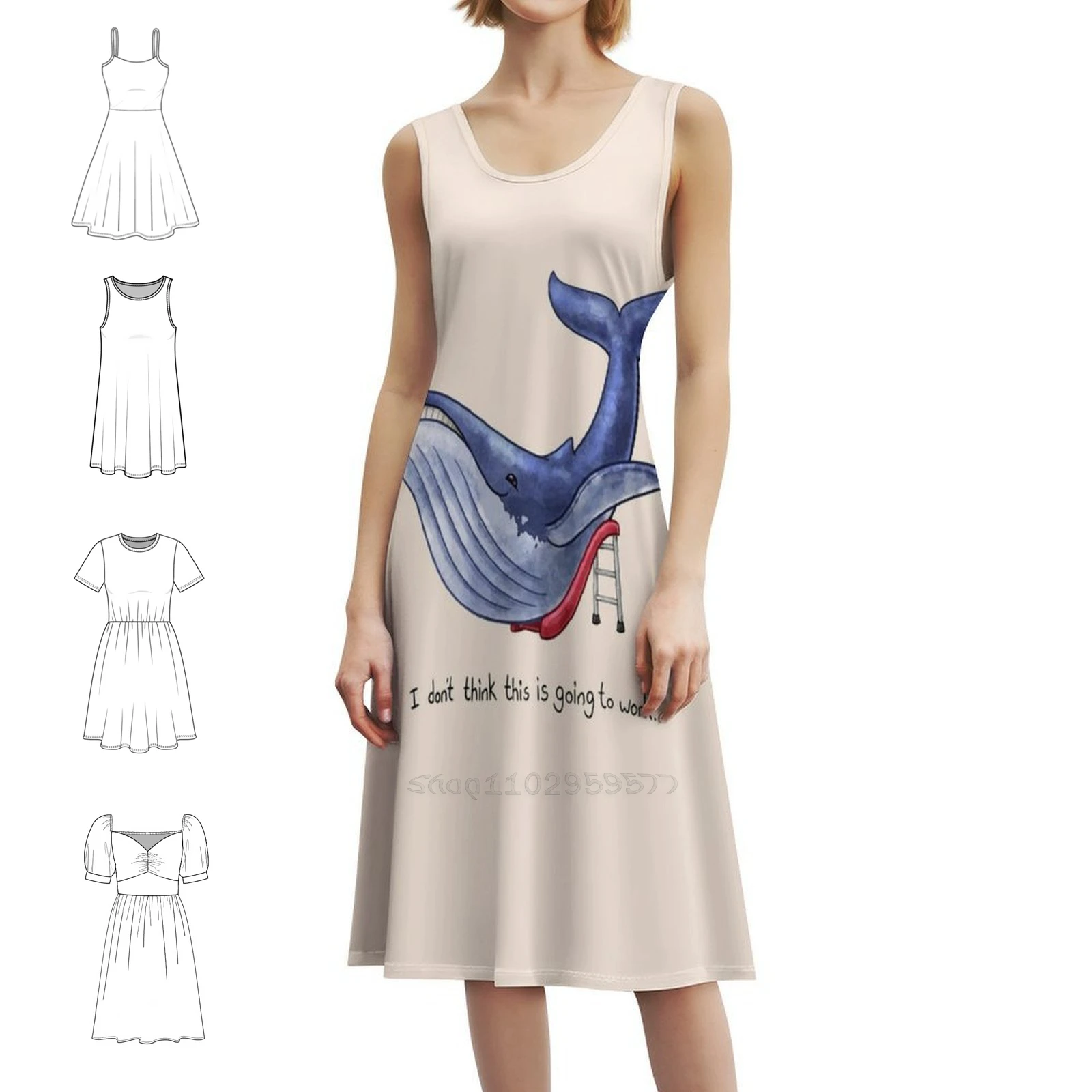 

I Don’T Think This Is Going To Work Bohemian Sleeveless Dress Multi-Print Beach Vacation Party Dress Whale Whales Slide Slides