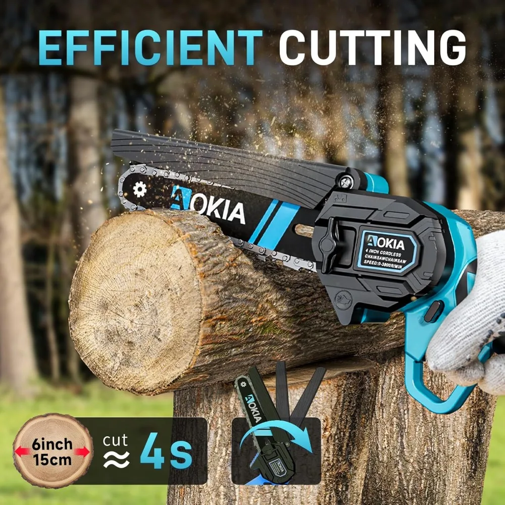 Cordless Mini Chainsaw, 20V Handheld with 2 Batteries & Charger, 6 Inch for Garden Wood Cutting Gifts