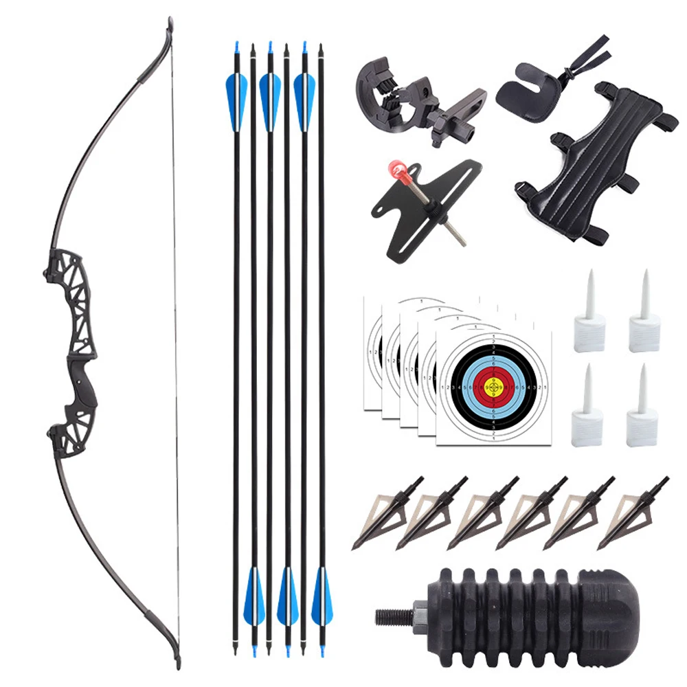 Recurve Archery Bow and Arrows Set 30lbs with Target Papers Arm & Finger Guards for Child Teenager Beginner Athletes