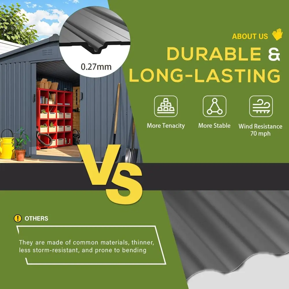 14x12 Metal Outdoor Storage Shed with Sliding Door - Large Backyard Tool Storage Cabinet Clearance