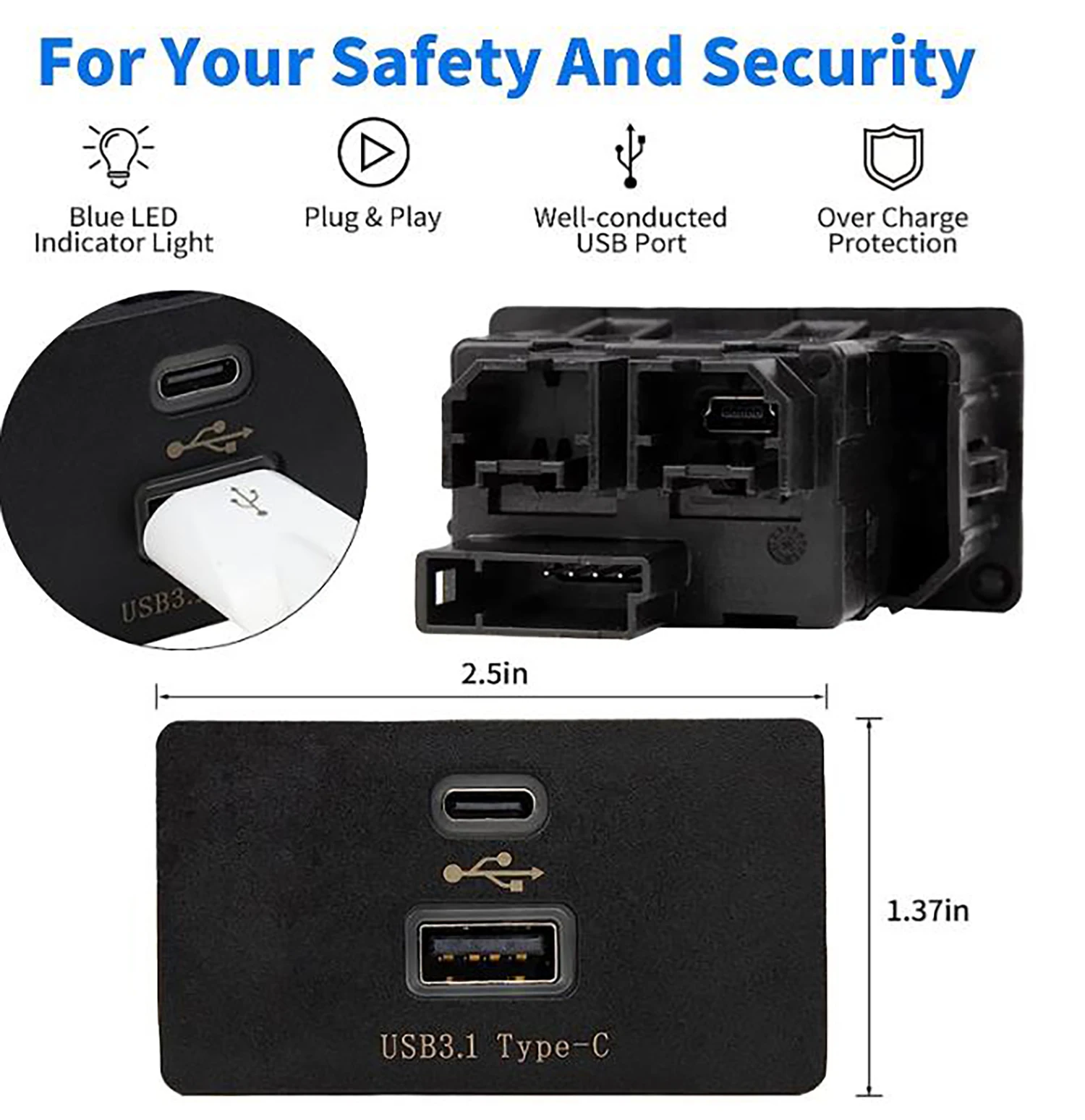 1x Dual USB Interface Module Upgrade Type C+USB Interface HC3Z-19A387-B For Lincoln MKX MKT Ford Explorer F-150 Escape SYNC 3