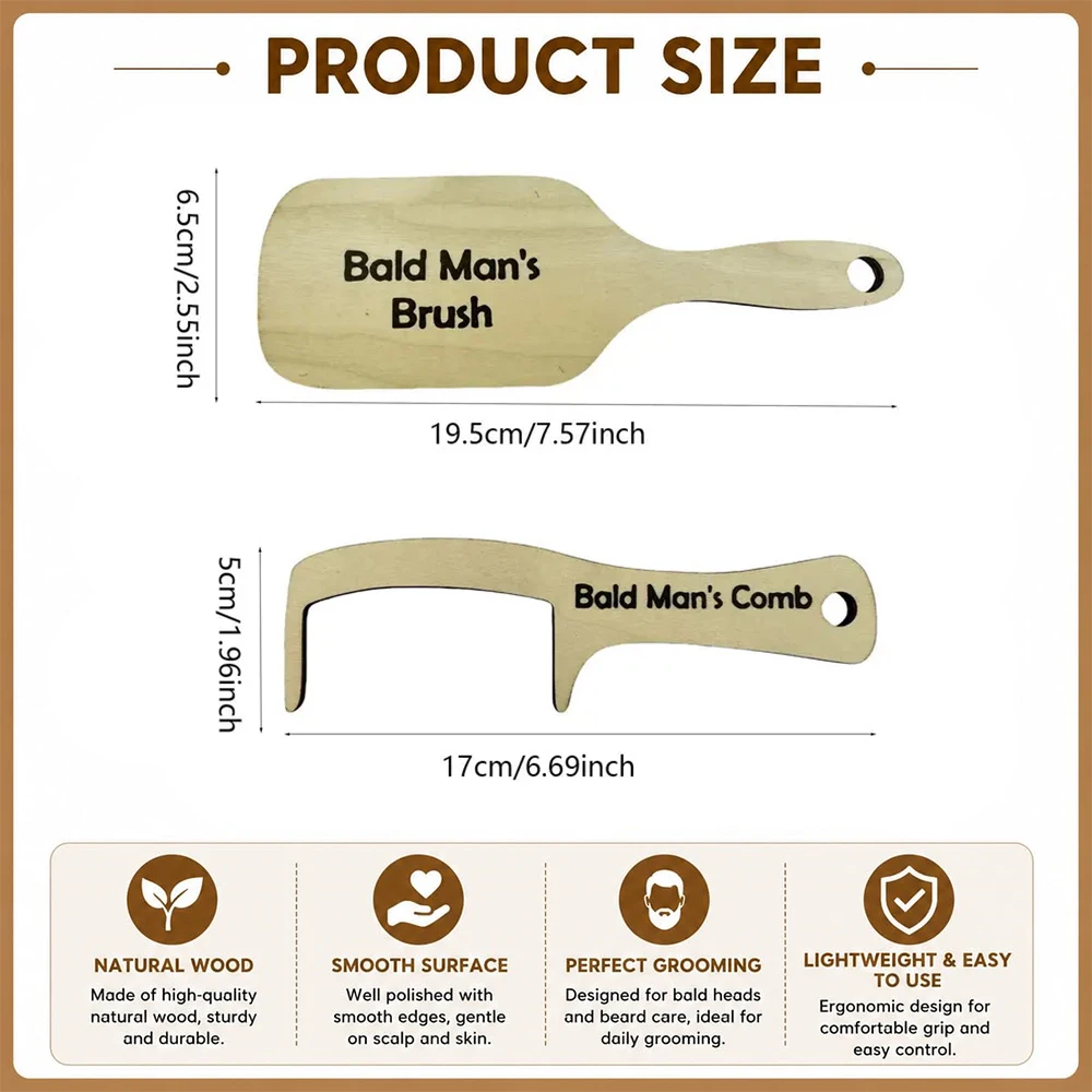 Funny Bald Men Comb Prank Gift Anti Hair Loss Comb Wooden Hairless Grooming Brush Bald Man Joke Hairbrush Toothless Brush Comb