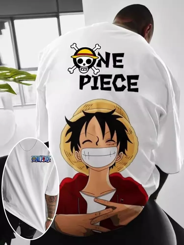 

Best Luffy and Zoro's "One Piece" Anime Print Loose Large-sized Pure Cotton T-shirt with Short Sleeves - for Both Men and Women