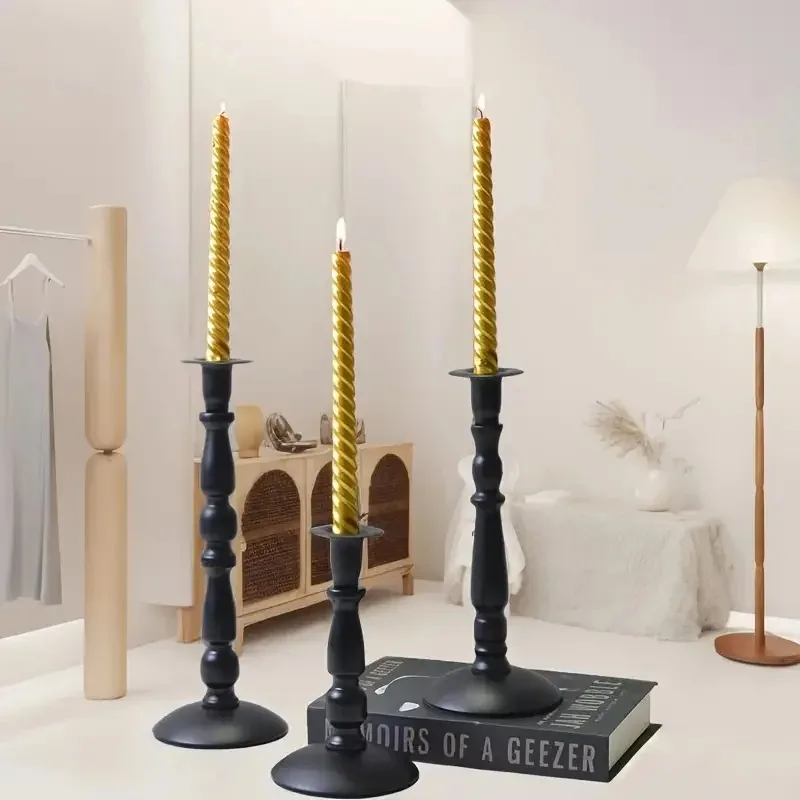 

Ins American retro black wrought iron candlestick dining table atmosphere decoration ornament Roman pillar candle stand