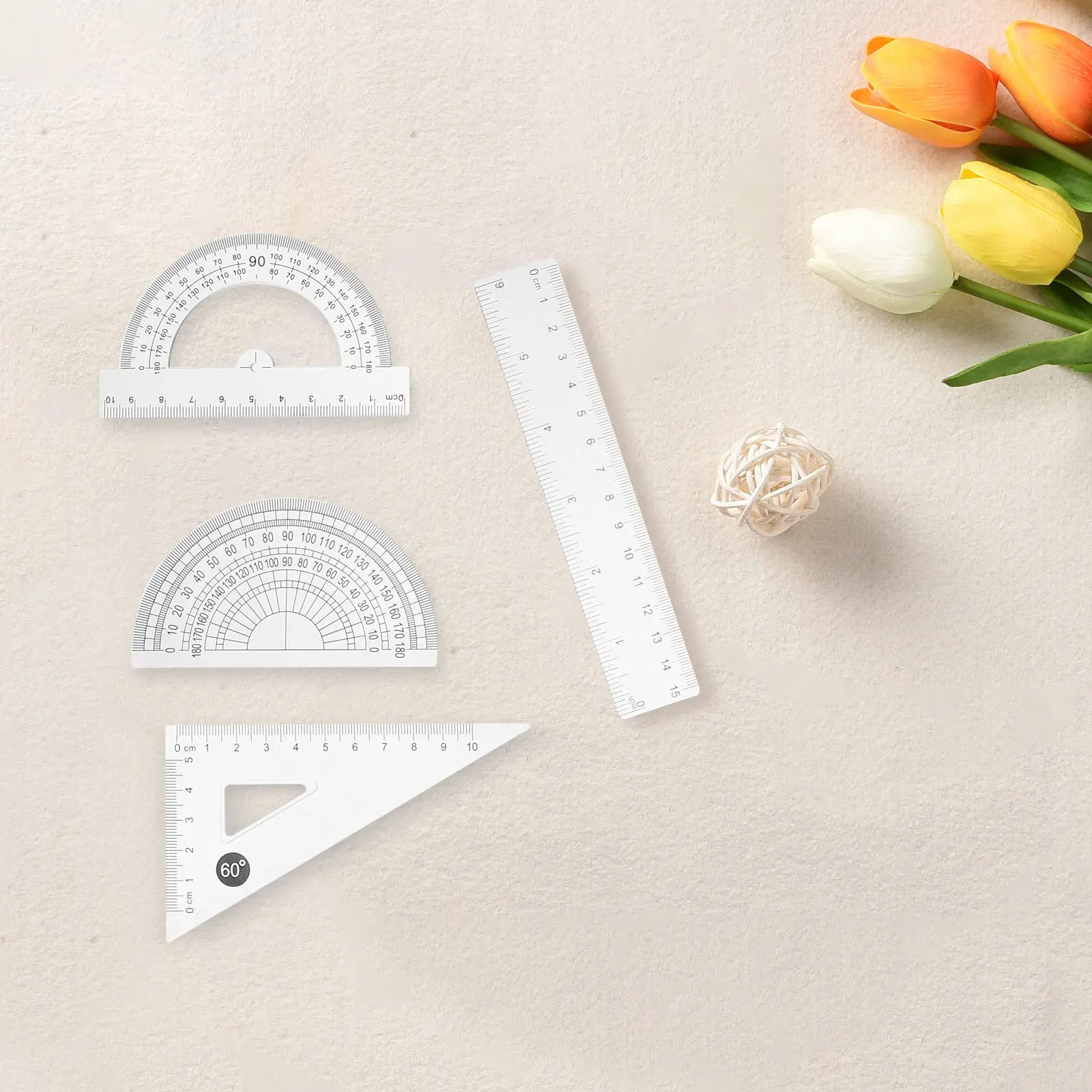 8Pcs Clear Geometry Ruler Set Plastic Protractor Straight Ruler Triangular Rulers Precise Angles Lengths Measurement Student