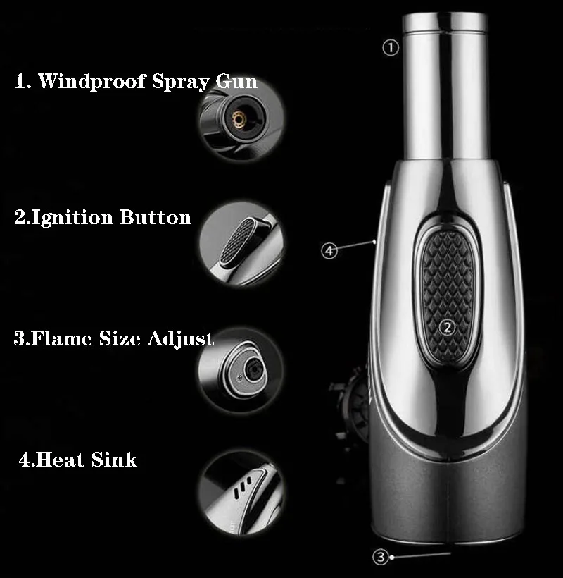 Jobon Metal Windproof Airbrush Lighter Refillable Butane Gas Cigar Lighter Men\'s Ignition Gadget Without Box