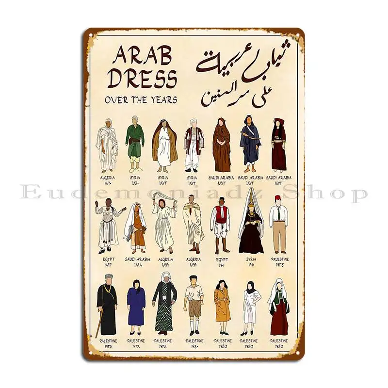 Arab Dress Over The Years Metal Plaque Poster Mural Printed Pub Garage Designing Tin Sign Poster
