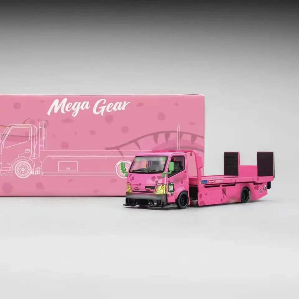 MEGA GEAR 1:64 Pink Green Dinosaur Trailer Full Floor Trailer Alloy Model